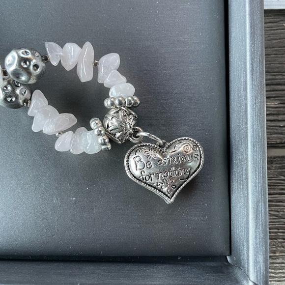 Rose Quartz and Silver-tone Heart Positive Affirmation Necklace - Picture 3 of 6